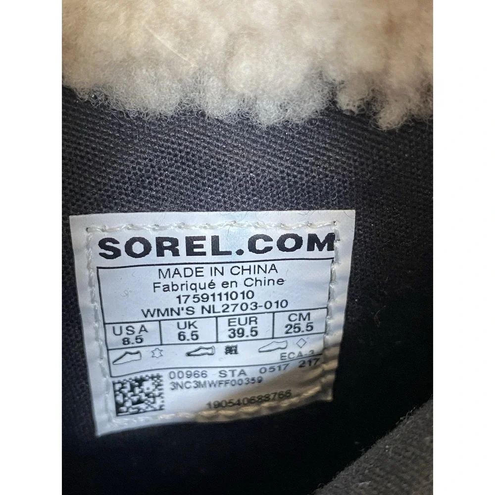 Sorel Joan of Arctic Wedge Black Leather Shearling Winter Snow Boots Women's 8.5
